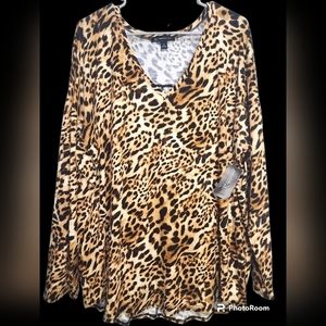 International Concept Animal Print Long Sleeve Blouse Size XL NWT